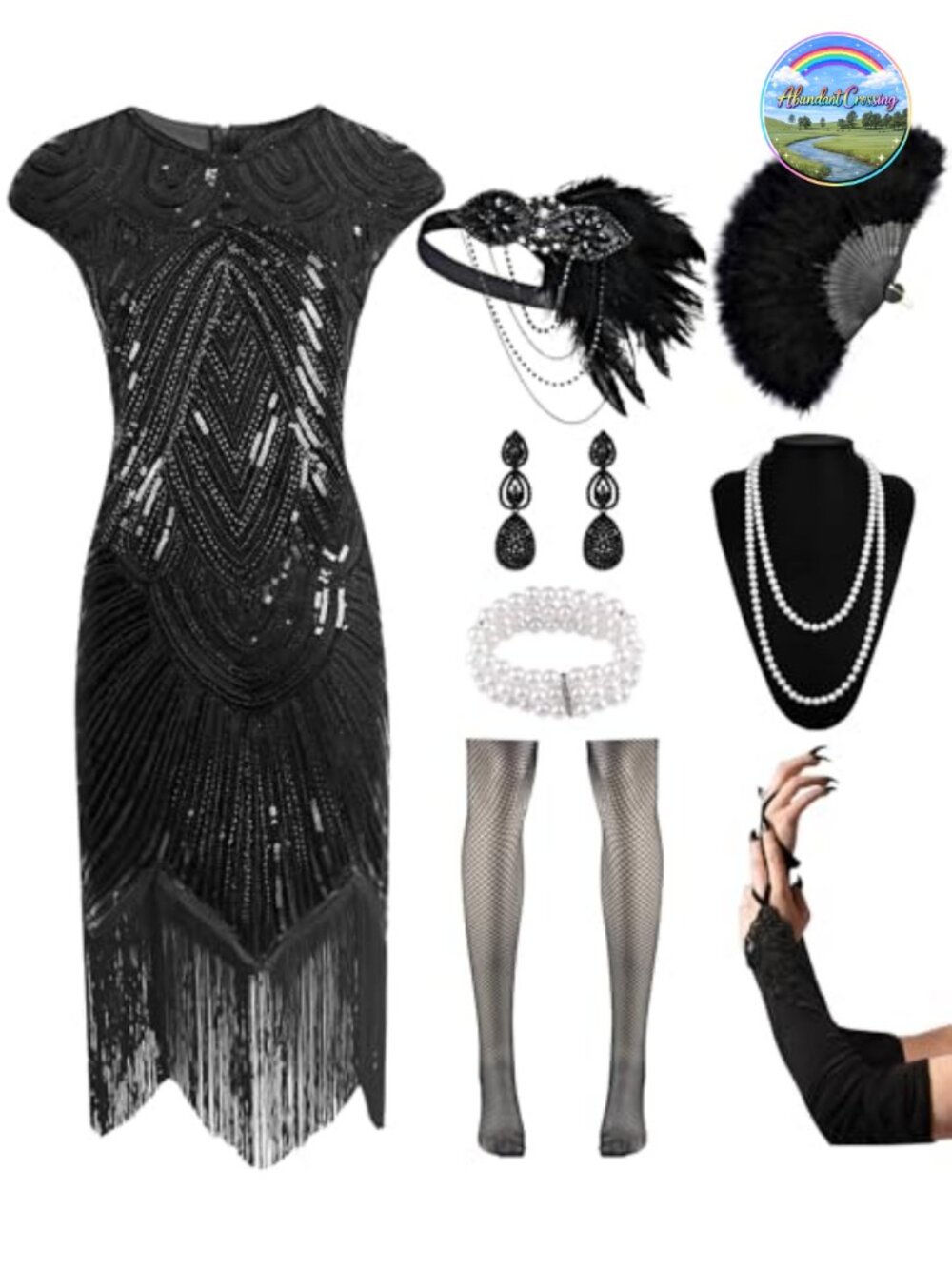 1920s Flapper Sequin Fringe Dress Costume Set Women Gatsby Roaring 20s